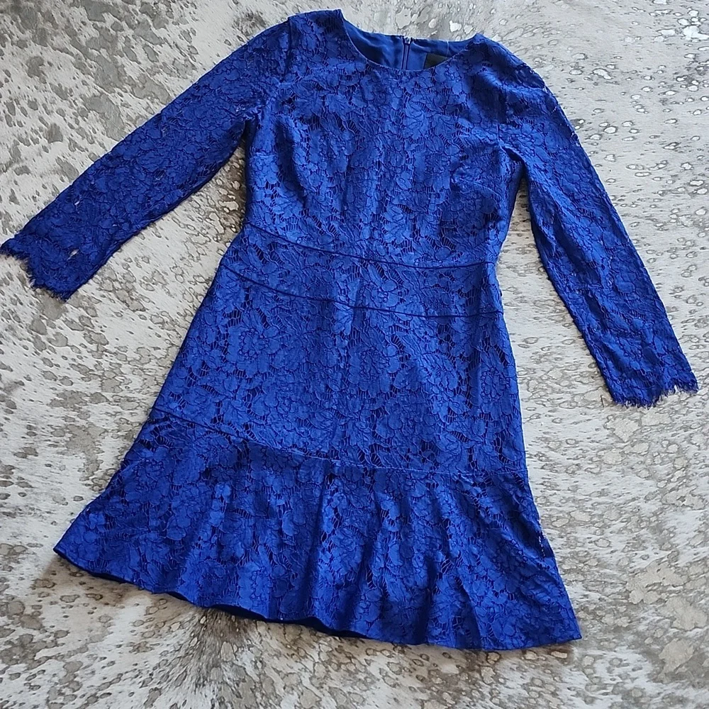 J. Crew Floral Lace Dress Blue Style E5036